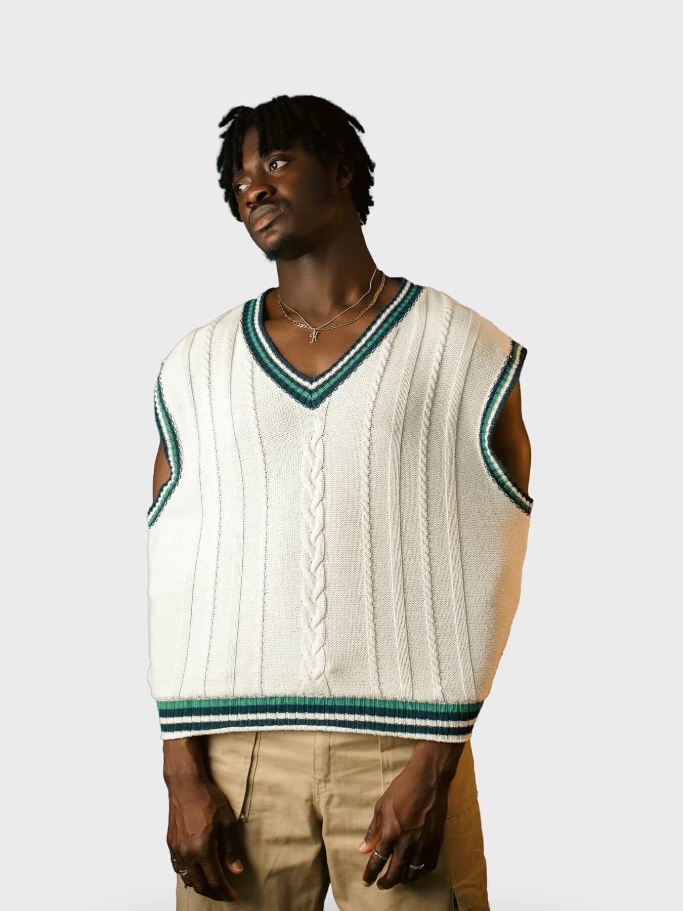 Braided knitted wool waistcoat