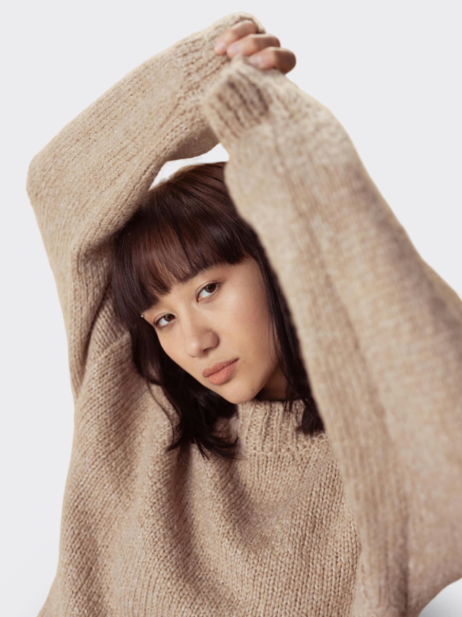 Knit sweater with perkins neck